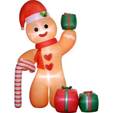 Bonhomme en pain d'épices gonflable avec canne de sucre, 2,45 m, éclairage LED (1/5)