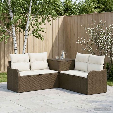 Set di divani 5 pz Marrone e Bianco Crema vidaXL (1/5)