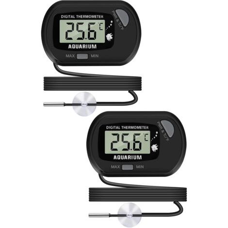 Thermomètre numérique LCD pour aquarium avec ventouses et sonde étanche pour aquarium, terrarium à reptiles (2 pièces) (1/5)