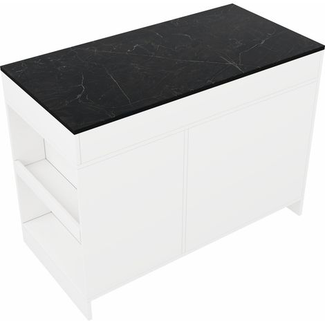 Isla de cocina blanca con 3 cajones, estante para especias y balda regulable 120x60x90 cm (1/5)