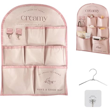Chevet Suspendu Table Chevet Murale Rangement Lit, Organisateur Mural à 7 Compartiments Style Frais et Simple sac en Tissu de Grande Capacité Idéal pour Ranger les Petits Objets 54.5  35CM Rose