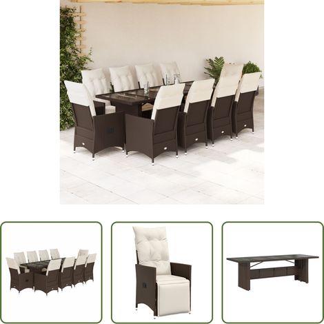 vidaXL Relaxsessel - 11-tlg. Garten-Bistro-Set mit Kissen Braun Poly Rattan (1/5)