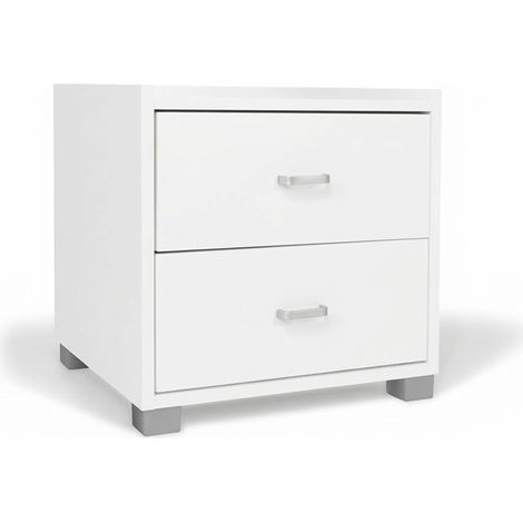 Comodino Moderno 2 Cassetti Mobile Notte Camera Legno 43x40x43,5 cm bianco