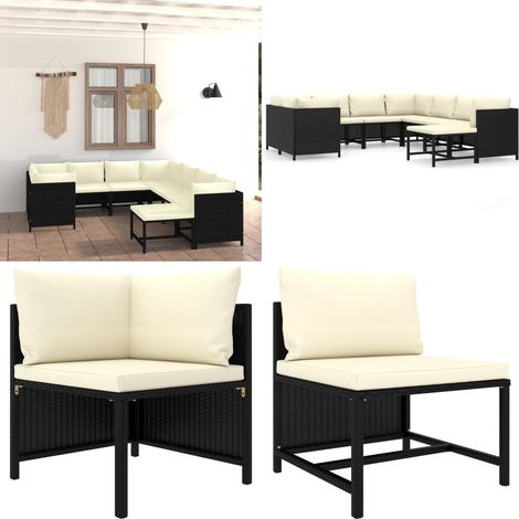 9-tlg. Garten-Lounge-Set mit Kissen Poly Rattan Schwarz - Gartensessel - Loungesessel - Outdoor-Möbel - Gartenmöbel - Rattanmöbel - Home & Living (1/5)