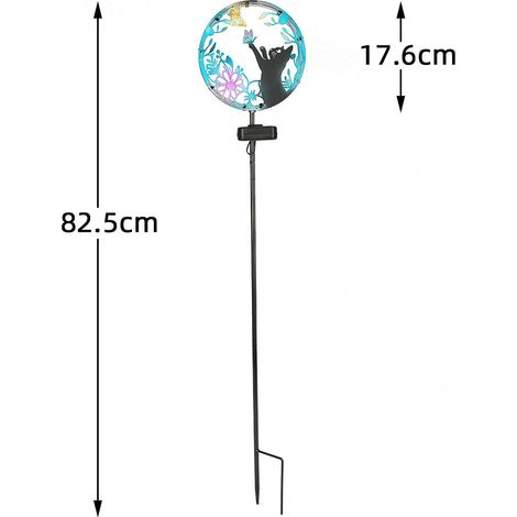 Farola solar transfronteriza de hierro forjado con diseño de gato y mariposa, proyector exterior para patio y césped, luz ambiental decorativa (polvo con diseño de gato y mariposa en cuatro colores). (1/5)