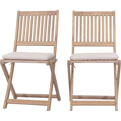 Lot de 2 chaises de jardin pliantes en bois - Bois clair - Lina
