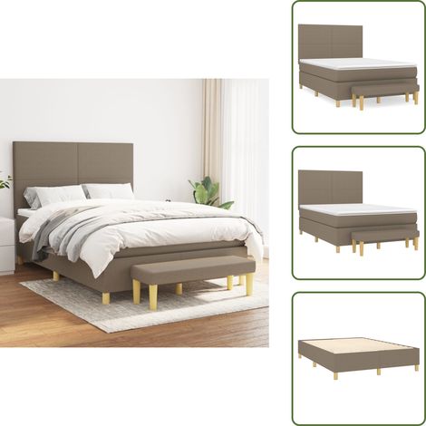 The Living Store Sommier à lattes de lit avec matelas Taupe 140x190 cm Tissu - Matelas à ressorts ensachés (1/5)