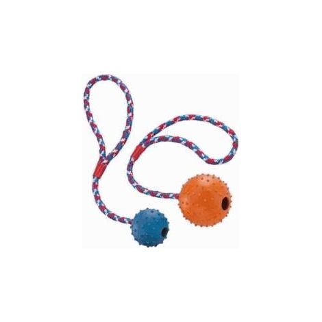 Nobby Vollgummi Ball mit Glocke und Seil 7 cm Hundespielzeug