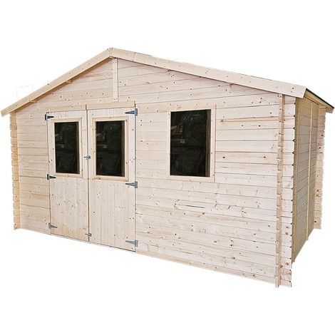 Casetta in legno da giardino Greta 4x4 m con porta doppia finestrata e finestra – Struttura Block House spessore 25 mm