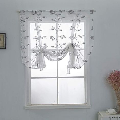 Cortinas de voile transparente bordadas con estampado de pájaros y hojas - Cortinas tipo globo, con ojales para barra, cortinas para ventanas y cortinas para cocina y dormitorio, 80 x 140 cm (1/5)