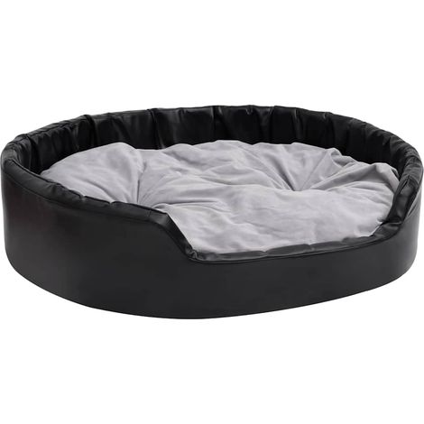 Lit Panier pour Chien et Chat Canapé en Peluche et Similicuir Noir et Gris 99 x 89 x 21 cm (1/5)