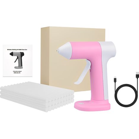 Pistola de pegamento caliente inalámbrica, tiempo de precalentamiento de 30 segundos, batería recargable de 2000 mAh, 30 barras de pegamento incluidas (rosa).