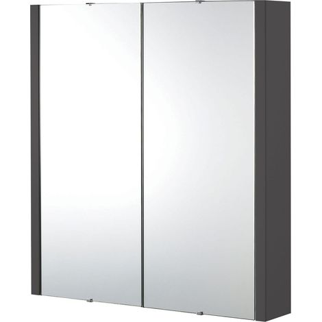 Bianca Wall Hung 2 Door Mirror Cabinet with Soft Close Doors, 600mm, Gloss Grey - Premium Storage by Balterley
