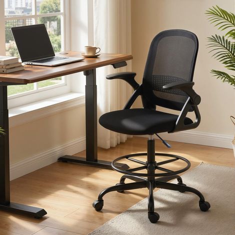 Chaise de bureau en maille. chaise d'ordinateur avec accoudoirs rabattables. hauteur réglable. repose-pieds. noir
