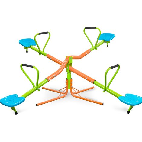 Altalena a bilico rotante a 4 posti per bambini, struttura in acciaio e sedili in HDPE, verde (1/5)