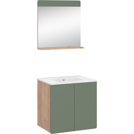 Conjunto de muebles de baño Izan, Goldkraft roble/verde, 3 partes con espejo, Vicco