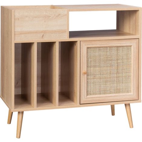 Meuble vinyle cannage et décor bois Bohème 1 porte et 4 casiers 83cm (1/5)