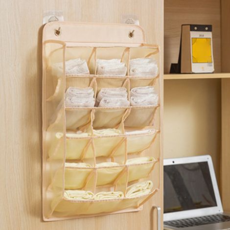 Hängender Unterwäsche-Organizer für den Kleiderschrank – 15 Taschen aus Oxford-Mesh und PP – 30 x 55 cm – Beige (1/5)
