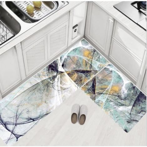 2PCS Tapis Cuisine en Cuir Artificiel PVC Antidérapant Tapis Devant Evier Résistant à l\'Eau et aux Huiles 4575+45150cm Style A (1/2)