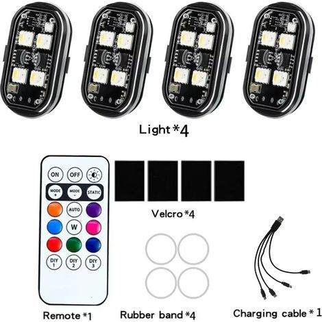 Verbesserte kabellose LED-Blitzleuchten mit Fernbedienung, 8 Farben, wiederaufladbar über Typ C, Antikollisionswarnleuchte für Autos und Motorräder (1/5)