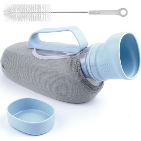Orinal portátil para hombre de 1200 ml, a prueba de fugas, con asa, boquilla de succión, protector de cuerda y cepillo de limpieza. (1/5)