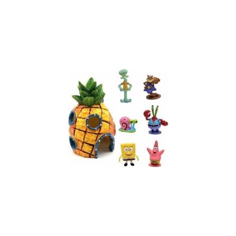 7-teiliges Aquarium-Dekorationsset, SpongeBob Schwammkopf Aquarium-Dekoration, Aquarium-Dekoration aus Kunstharz, Ananas-Aquarium-Dekoration, Aquarium-Zubehör - Crezuo