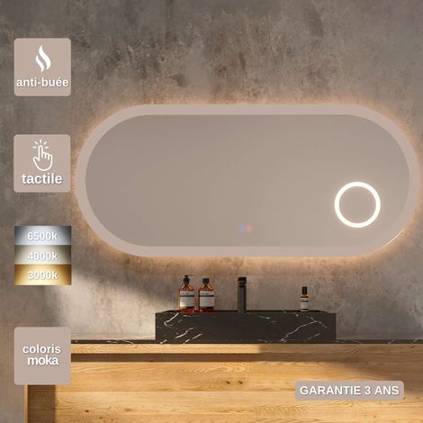 Miroir LED Rétro-éclairé Réglable 100X55cm - Contour Moka - Commandes Tactiles & Anti-Buée - Zone X3 - RIMINI LEDIMEX (1/5)