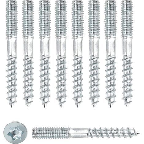 Pack de 10 vis double filetage M8 X 60mm, goujon double filetage, vis de fixation meubles, acier zingué (1/4)