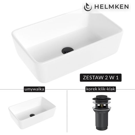 Lavabo da appoggio Helmken 67448000 (48x29,5) Bianco + Tappo Click-clack Nero opaco (1/5)