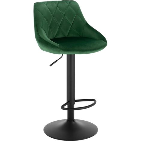 Woltu – Tabouret de bar en velours vert foncé – Siège rembourré ergonomique – Hauteur réglable 60-82 cm – Pieds en métal robustes