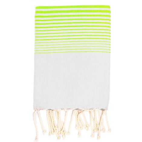 Fouta 100x200 gris rayures vert fluo - 100% coton - franges