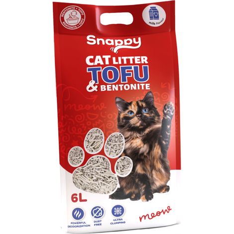 Arena para gatos Snappy con mezcla de tofu y bentonita, 2,5 kg, color blanco lechoso. (1/3)