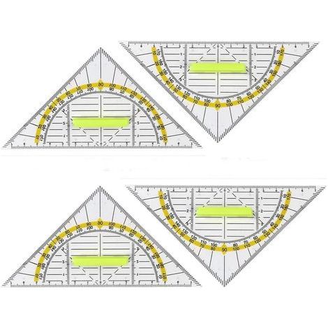 4 pièces équerre avec manche 16 cm, gabarit de cercle géo flexible, règle triangulaire, équerre école primaire, à utiliser au bureau de l'école (1/5)
