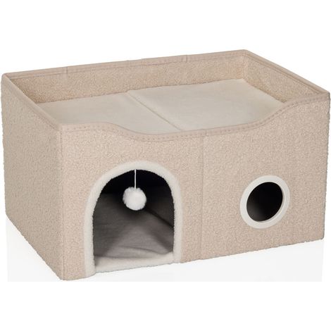 Maison pour chat / grotte pour chat PAWY EB carrée / pliable avec jouet beige hjh LIVING (1/5)