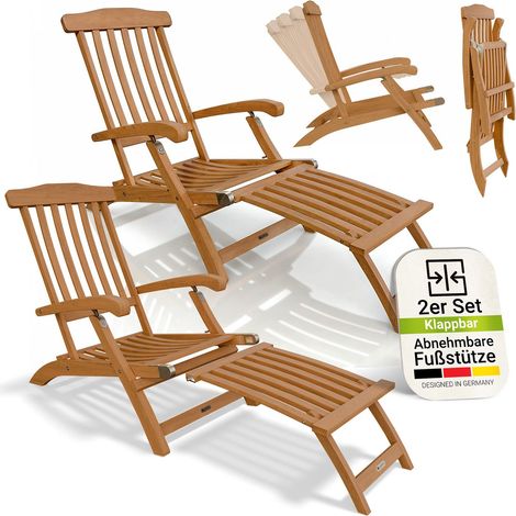Juskys® Sonnenliege Evia 2er Set - klappbar für Garten und Terrasse, geöltes Akazienholz für natürliche Optik und langlebige Nutzung, 196x54x95 cm in Natur