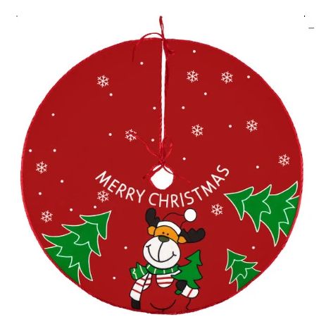 Tapis de sapin de Noël 60 cm, tapis de sapin rouge, décoration de Noël avec un renne. Joyeux Noël (1/5)