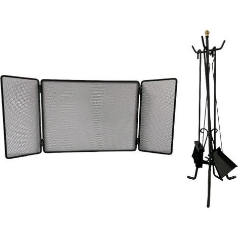Set Camino in Ferro Battuto Nero con Parascintille 3 Ante 100x45cm e Kit Attrezzi 58cm (1/5)