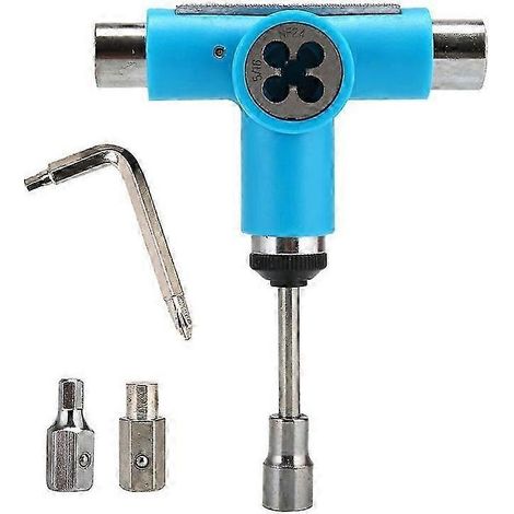 Skateboard-Werkzeugset, tragbares Werkzeugset für Longboard-Skateboarden, multifunktionales und praktisches T-Werkzeug mit Ratschen-T-Schlüssel (1 Set, blau) (1/5)