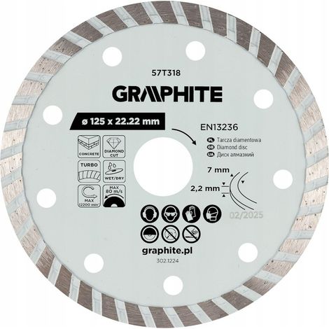 Disco de corte turbo Graphite 57t318 125 mm velocidad 80 m/s