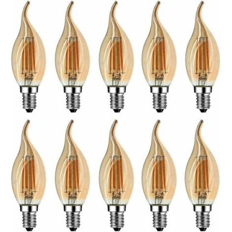 BUNTHAUS E14 LED-Flammenlampe, 4 W (entspricht 40 W Halogen-/Glühlampe), warmweiß 2700 K, LED-Einbauleuchte mit Kerzenflamme, 360°-Abstrahlwinkel, CRI 80, braunes Glas, 10er-Pack [Energieklasse A++]