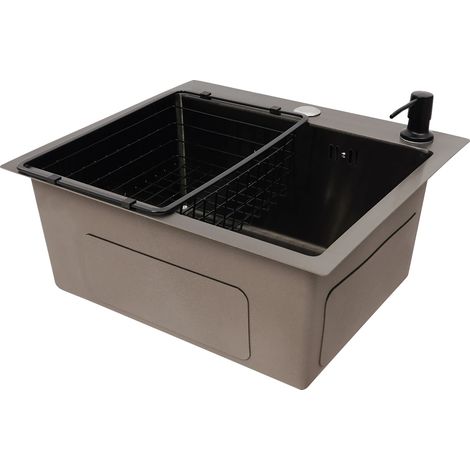 Évier de cuisine, design à un seul bol, acier inoxydable durable, noir (1/2)