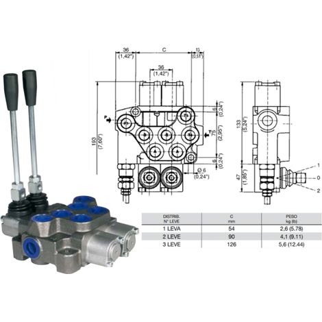 Distributore monoblocco in ghisa 2 leve 3/8 tipo ML predisposto per carry over - 80007 (1/2)