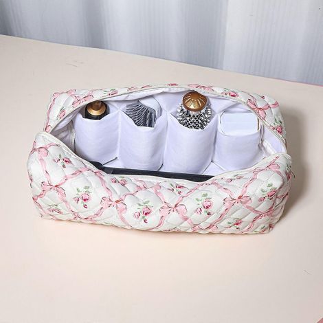 jeSac de rangement matelassé portable à motifs floraux, organisateur d'accessoires de coiffure grande capacité, compatible avec fer à friser et sèche-cheveux, plusieurs motifs disponibles (1/4)