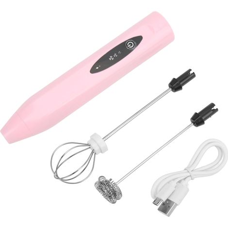 Batteur électrique portatif rechargeable par USB, poignée antidérapante, avec 2 têtes de mélange. Convient pour une utilisation domestique et professionnelle. Rose.