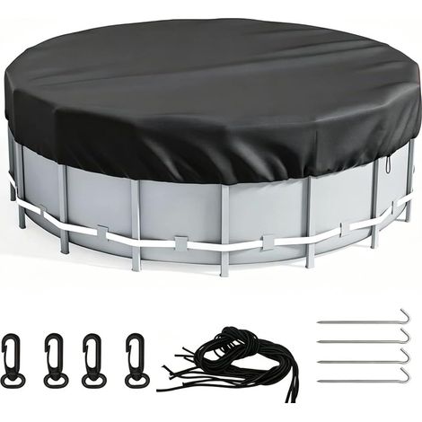 Bâche de piscine ronde - 366 cm - Avec cordon de serrage et clous de sol - Bâche de piscine ronde - Coupe-vent - Imperméable à la poussière - En tissu Oxford (1/5)
