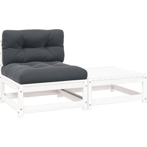 2-tlg. Garten-Lounge-Set mit Kissen Weiß Kiefer Massivholz