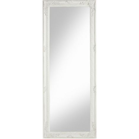 Baroni Home Specchio in Legno Bianco con Cornice Shabby, Specchiera da Parete Rettangolare per camera da letto, bagno o soggiorno, Specchio Shabby Bianco Anticato, 55x142 cm