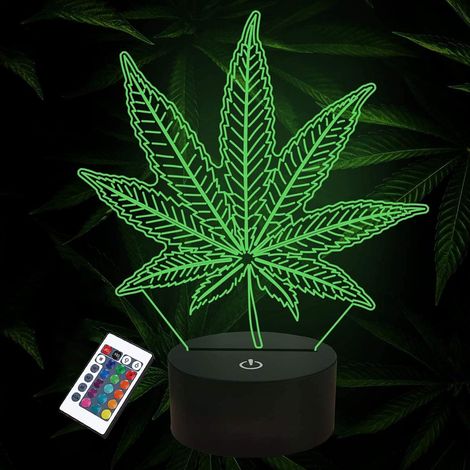 MINKUROW Luci Notturne 3d, Lampada Illusion Foglia Di Cannabis Con Smart Touch 16 Colori Fasciatoio Scrivania Arredamento Camera Da Letto Ottico Casa Camera Da Letto Decorazione Negozio (1/5)