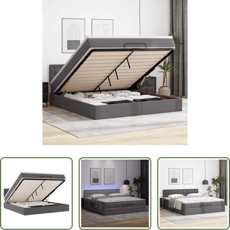 Rangement sous lit - Lit ottoman avec matelas & LED Gris 180x200cm similicuir (1/5)