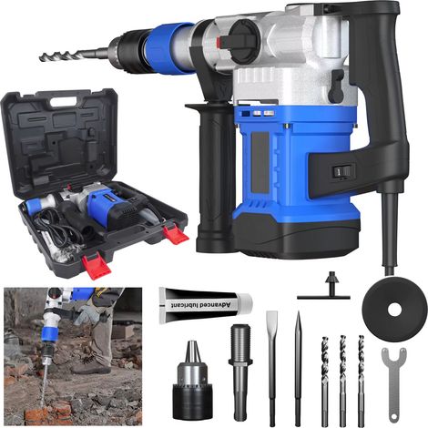 Marteau rotatif 1500 W – 6 vitesses – 4 modes – SDS Plus – Forets + ciseaux + coffret – Outil de démolition